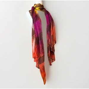 Raj Red, Orange, Yellow Artistic Scarf 100% Silk 75 X 33 Soft Drape Festival